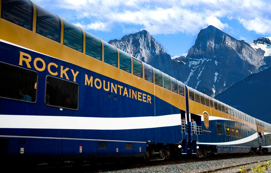 Famous Rocky Mountaineer train GoldLeaf Service carriage